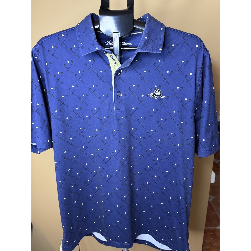 Bobby Jones Mens Performance Golf Polo Shirt Navy Blue‎ Golf Print Size Large